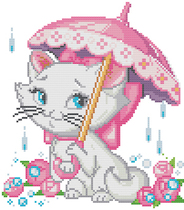 Hu Lili Cross stitch●DMC kit Rain kitten with 3D 5D precision printing cloth