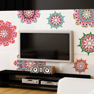 Indian Customs Exotic Flowers Large Wall Sticker TV Background Wall A Set Of Three Kalits Style Stickers