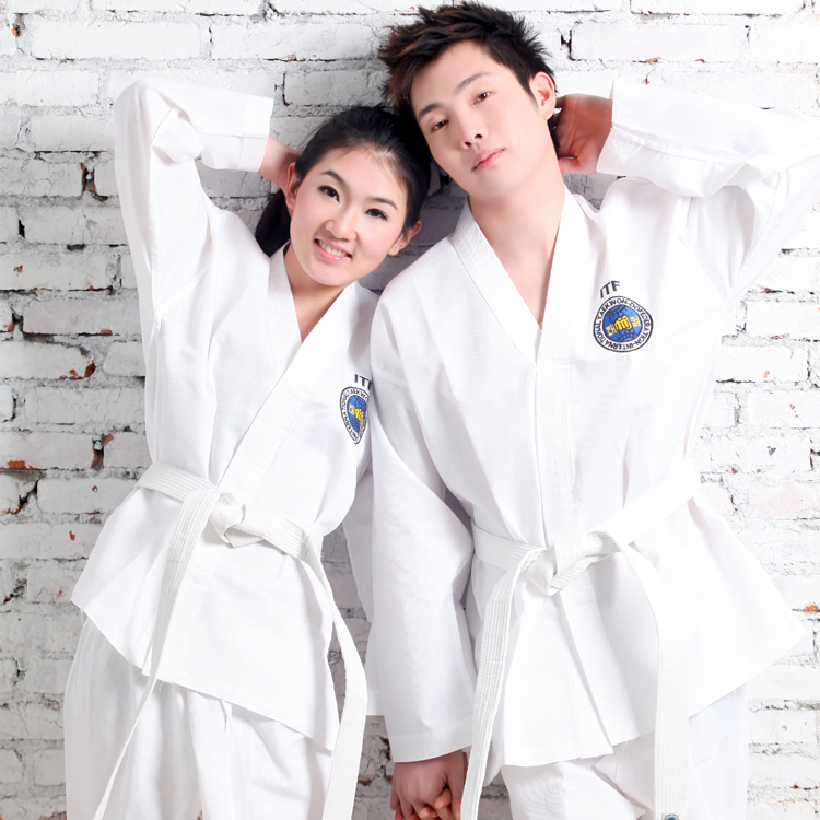 Tianquan ITF Taekwondo suit Adult children Taekwondo suit clothing full embroidered version Taekwondo Taekwondo suit white collar