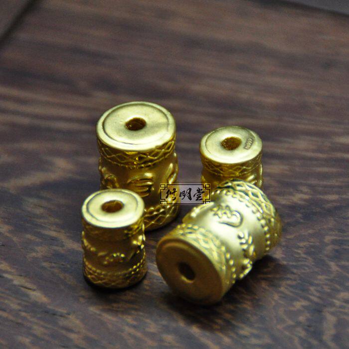 修明堂 3D硬金六字真言桶珠转运珠 佛珠手串DIY配件24K黄金999千