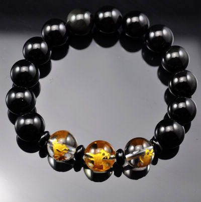 修明堂生肖猪兔羊人2016猴年开运黑曜石三合贵人手链 亥卯未 女款