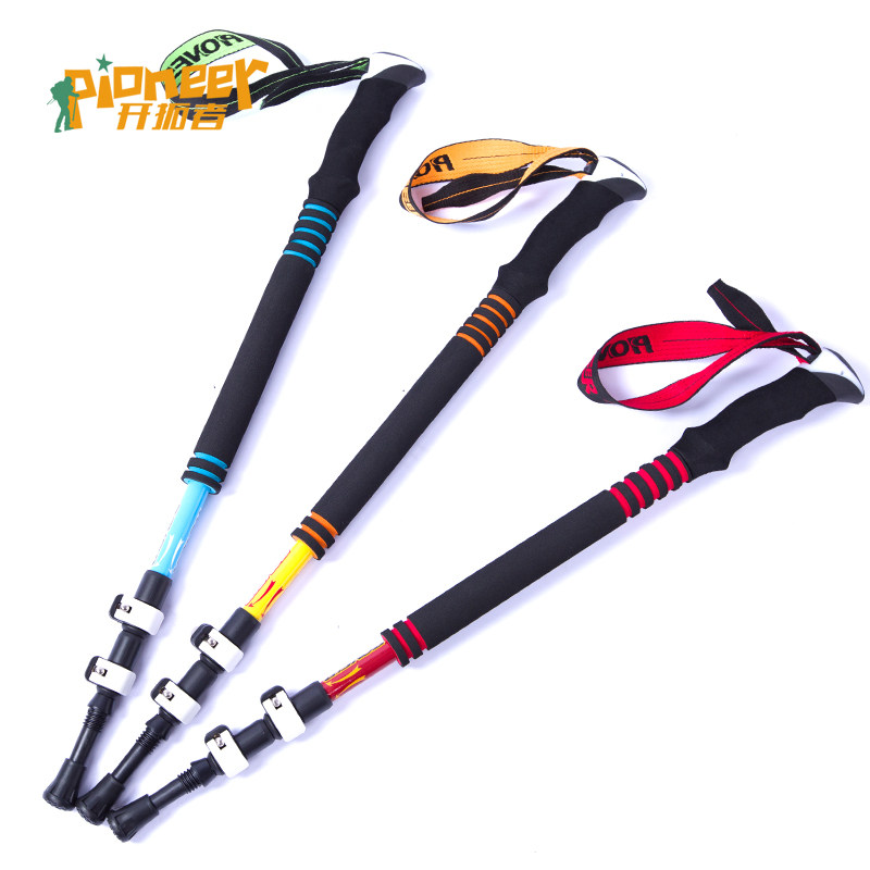 Exterior lock climbing stick carbon ultra-light three-section pioneer outdoor carbon fiber folding shock-absorbing straight handle cane equipment
