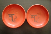 T1458 Republic of China red color landscape lacquered ware small tray a pair of grain is beautifully decorated