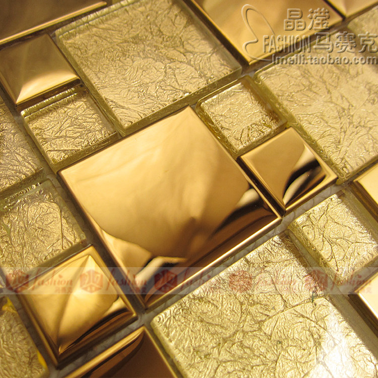 (Jing Ying)European stainless steel gold foil Gold crystal glass mirror mosaic TV puzzle wall sticker