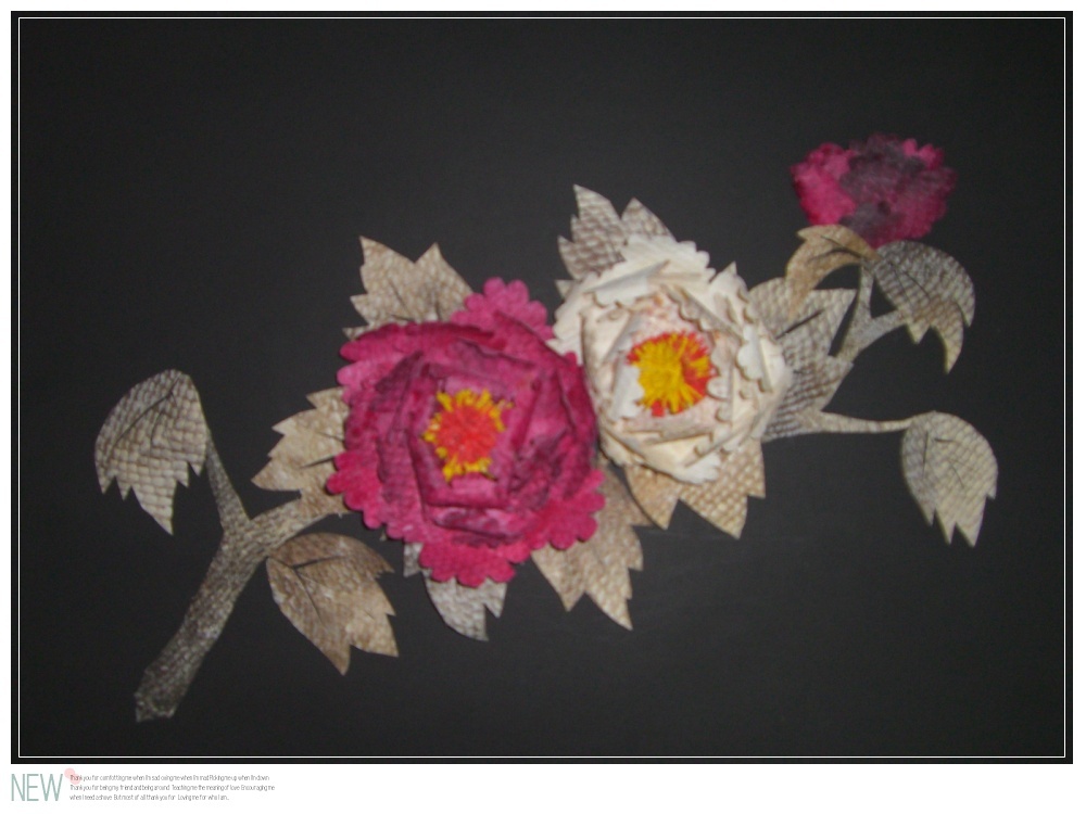 Hezhe fish skin painting (blooming chrysanthemum) with frame