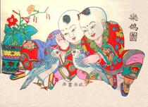 National Intangible Cultural Heritage collection gifts good products National gift Qing edition Wuqiang Woodblock New Year Painting A Le Pigeon map