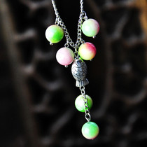  Original handmade phoenix jade apple stone seedling silver anklet retro womens jewelry 160B