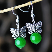 Retro original ethnic jewelry womens style Malay Jade Miao silver earrings handmade jewelry