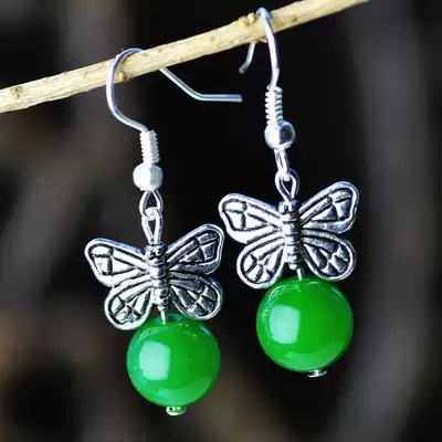 Retro original ethnic jewelry women's style Malay Jade Miao silver earrings handmade jewelry