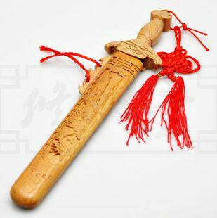 修明堂 开光狮咬桃木剑 斩桃花化小人化口舌 家居安稳木剑长29cm