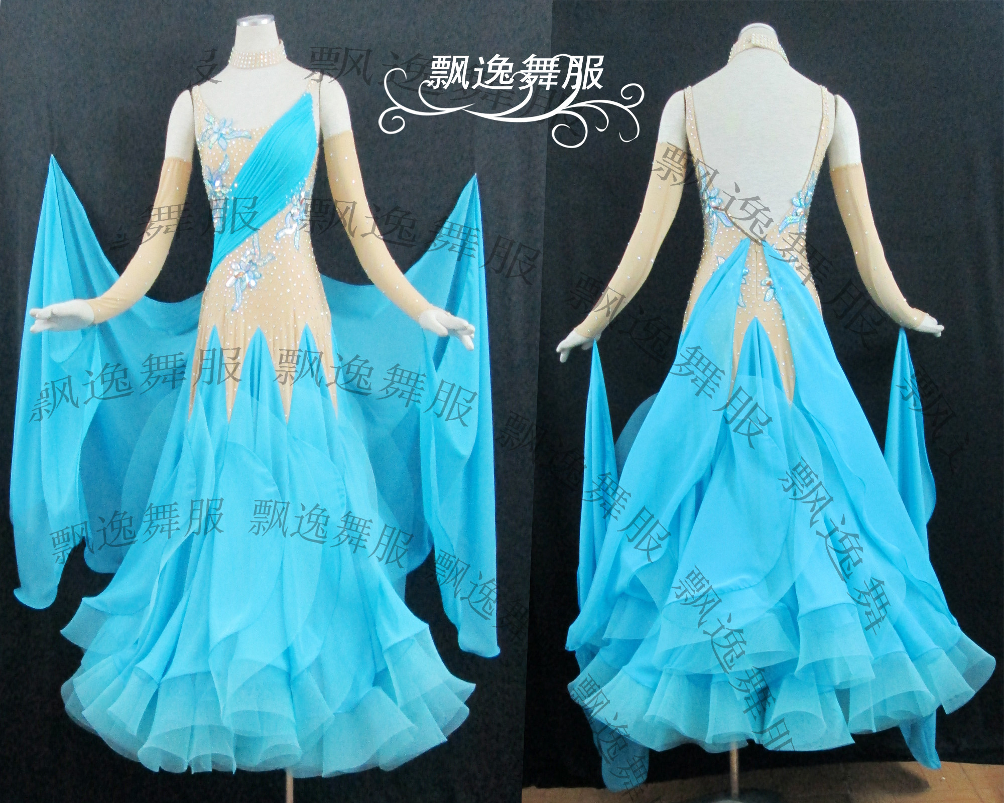DodplayModen dance Ocean dress new national standard race dress ballroom Waltz fast and large swing multi-drill non-clear cabin