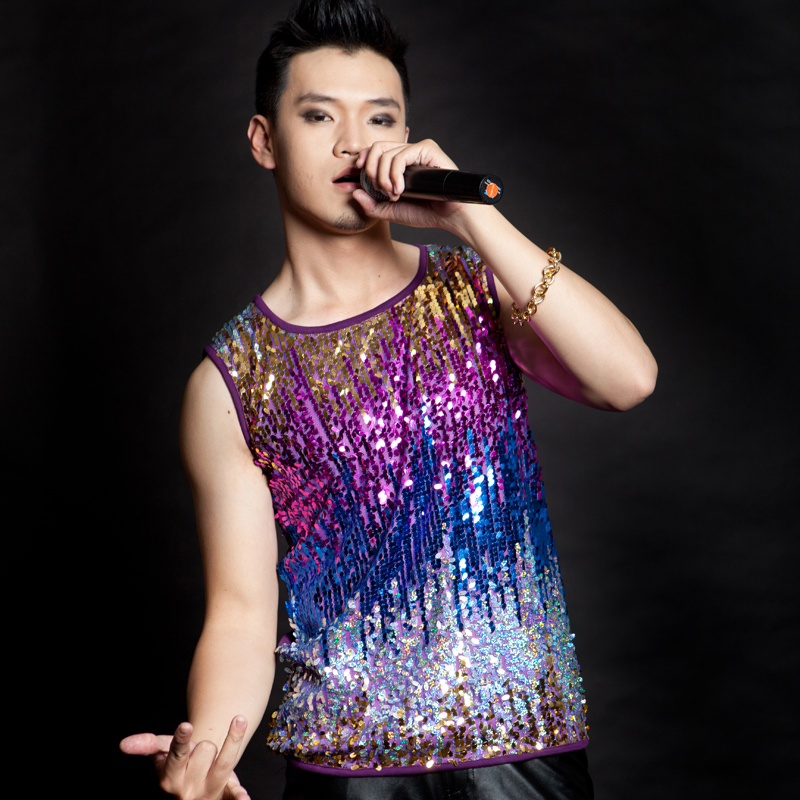 Costumes Fashion bar stage outfit nightclub male and female singers ds colorful gradient sequins sleeveless short top