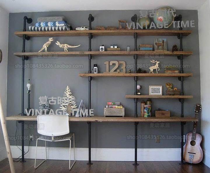 Wall personality bookshelf wall-mounted on the wall Bookcase Water Pipe Provincial Space Multifunction Office Wall Shelf