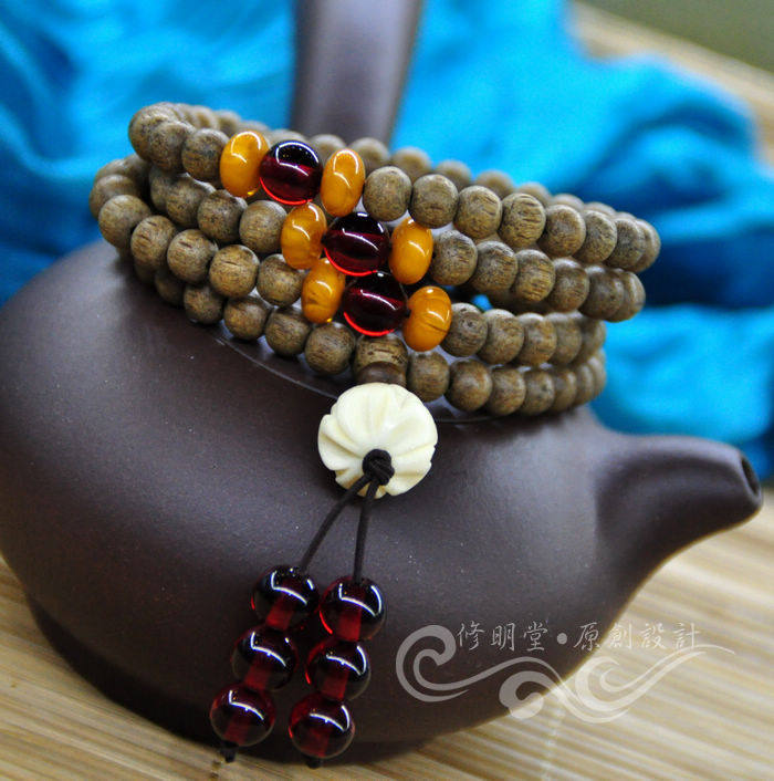 经典款 白莲 开光保真越南金丝土沉香木108颗佛珠手串手链念珠