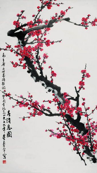 Retro Calligraphy and Painting Dong Shouping Plum Blossom Picture Famous Chinese Painting Plum Blossom Living Room Decoration Gift Calligraphy and Painting Framed