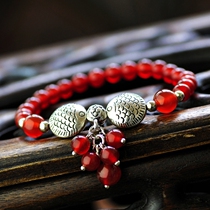  New Year Valentines Day gift natural red agate seedling silver pisces bracelet female version of the year of life lucky jewelry 197B
