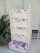 Chest of drawers Bedside table storage cabinet Milky white rope braided belt lined five draw lockers