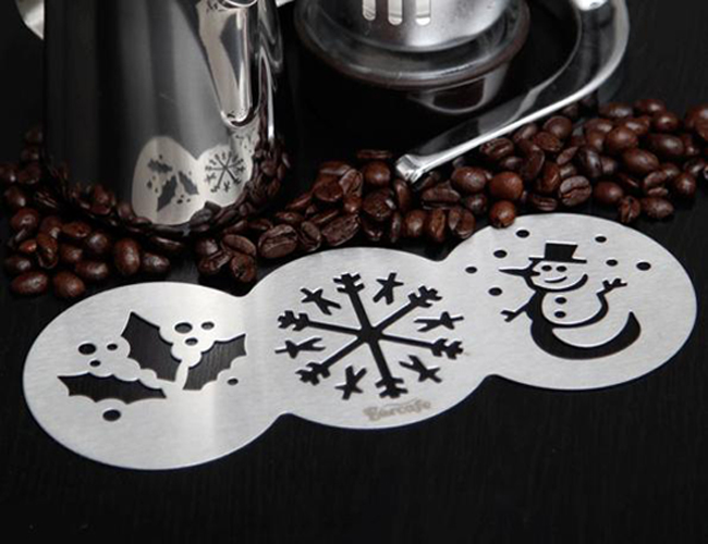Stainless Steel Raffin Mold Coffee Sprinkle Powder Printed Pattern Stencil Floral Coffee Spray Model Christmas Pattern