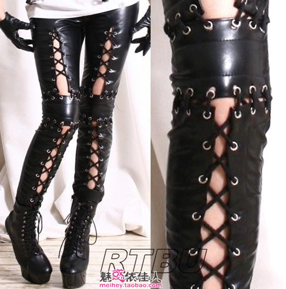 New Dj Performance Clothing Punk Rock Style Sexy Strappy Biker Leather Pants Low-Waisted Tight-Fitting Skinny Leather Pants Women's Trousers New Dj Performance Clothing Punk Rock Style Sexy Strappy Biker Leather Pants Low-Waisted Tight-Fitting Skinny Leather Pants Women's Trousers