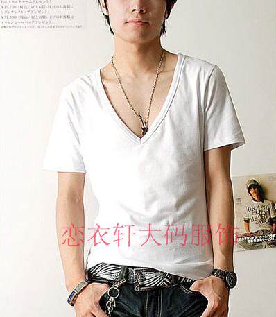 Summer explosion promotion for men's pure cotton fatty plus large short - sleeved large V - shirt multicolor