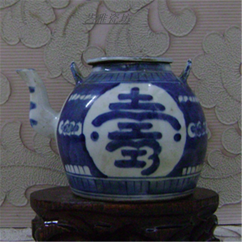 Qinglate Sushi Green Flower Teapot Antique Ancient Play Old Stock Old Goods Old Stock Collection Pendulum full-hand hand-painted