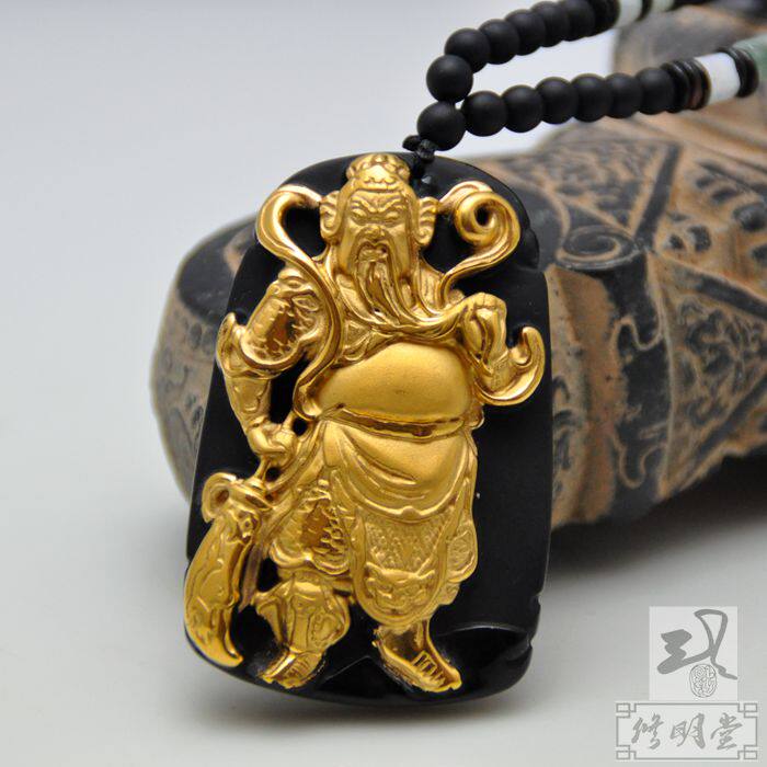 修明堂 专利黄金黑曜石 招财避邪武圣关公 关二爷财神爷护身吊坠