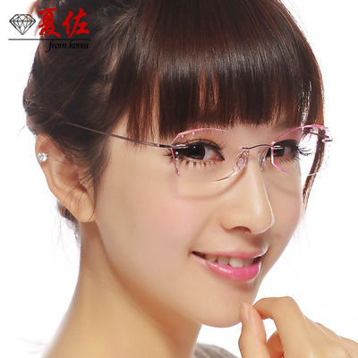 taobao agent 夏佐 Frameless diamond cut edge ultra -light β titanium close -vision glasses shelf female pure titanium mirror frame gradient color lens B004