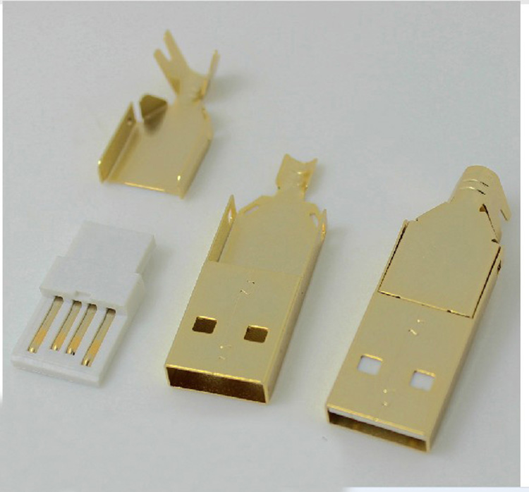 Gold-plated USB male head welding wire type USB DIY gold-plated head interface three-piece set