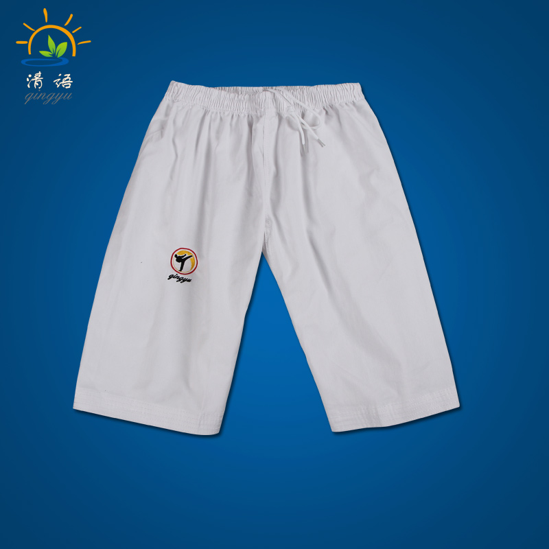 Qingyu spring and summer taekwondo pants black and white children's and men's adult cotton training pants Taekwondo clothing long and short pants