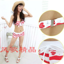 Three-chic swimsuit three sets of steel to woo chest flat corner split bikini swimsuit woman 8021