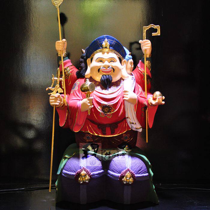 开光大黑天财神 灵验唐密纯铜贴真金大黑天三面财神 唐密宗财神