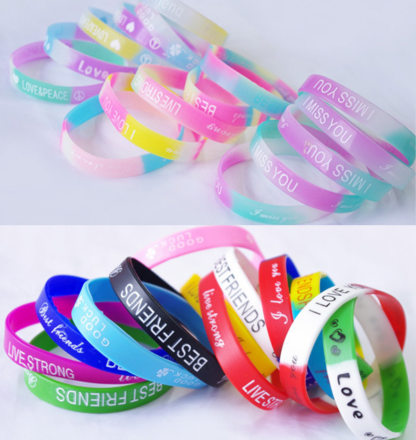 Japanese and Korean Fluorescent Colorful Letter Rubber Bracelets Candy-Colored Wristbands Silicone Elastic Bracelets Accessories for Men and Women