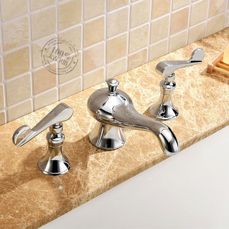 Taikoo New Model Brass European-Style Split Chrome-Plated Three-Hole 8inch Basin Faucet for Hot and Cold Water Taikoo New Model Brass European-Style Split Chrome-Plated Three-Hole 8inch Basin Faucet for Hot and Cold Water