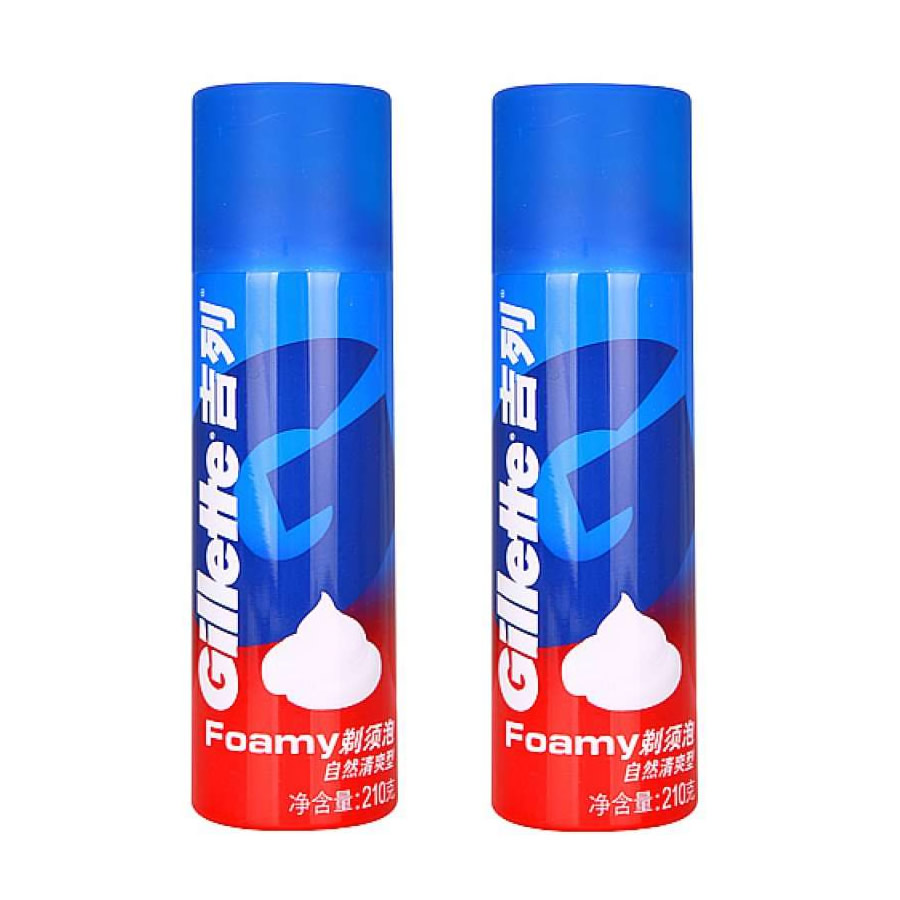 吉列自然剃须泡沫210g两瓶装 gillette自然清爽香型刮胡子膏特价