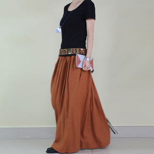 幸福植物 Gentle orange and hemp linen long skirt spring models are simple and thin skirt