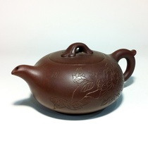 Yixing purple clay teapot original mine purple mud carved peony pot Middle product 230cc Wei Yufang hand-made boutique teapot