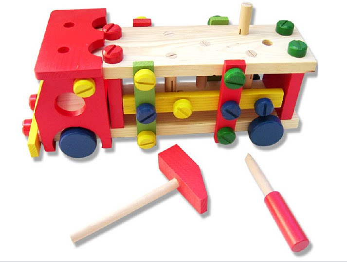 Wooden screw nut combined building block children knock-down car Knocks the wooden baby Puzzle Toy Engineering