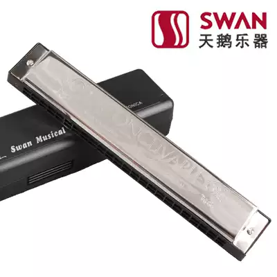 Swan 24-hole beginner playing accented harmonica Beginner silver stainless steel harmonica send piano cloth