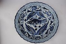 Yuan blue and white export porcelain fish algae pattern plate