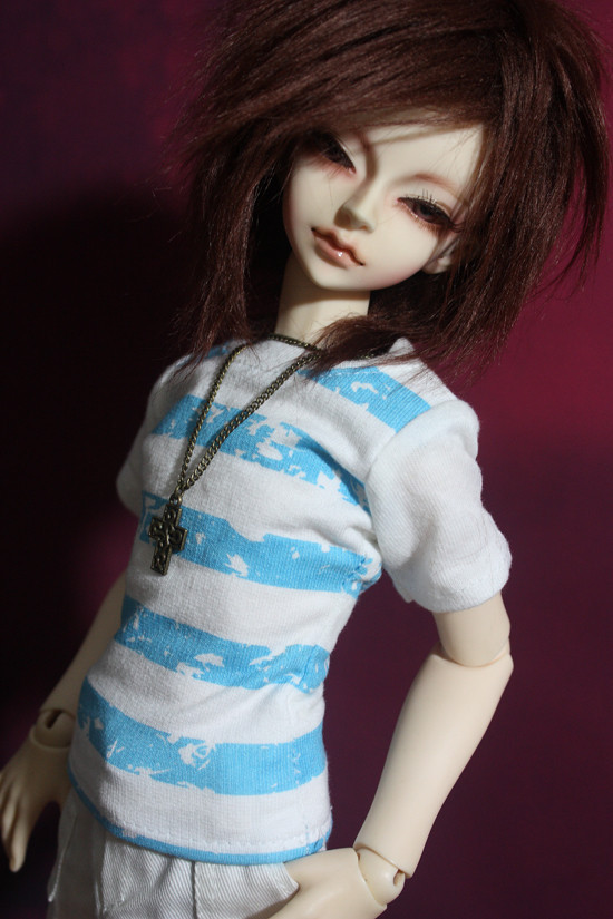 4 3 points 17 Uncle BJD SD short-sleeved navy style for baby~Blue and white striped sleeve T~