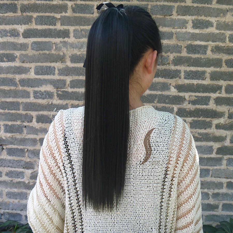 30 50 60 cm Natural Long Straight Fake Ponytail Thickened Fluffy Incognito Short Straight hair Ponytail Strap Ponytail Tresses