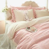 South Korea imported pink beige super soft warm short velvet ruffles warm sweet wedding multi-piece bedding