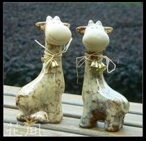 Flower shop] Ceramic kiln becomes giraffe to deer Ceramic bells Deer home decoration craft ornaments