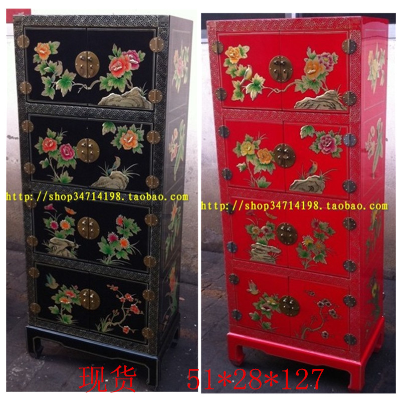 Lacquer Ware Wine Cabinet Display Cabinet Chinese Classical Gold Leaf Bird Singing Flower Fragrance Housewarming Gifts
