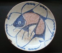 T1707 clear medium green flower glazed in red big fish dishes