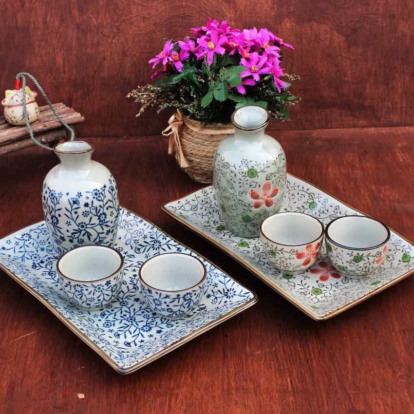 Ceramic white wine bottle shaker Japanese sake wine set 6-piece set Japanese wine jug boiled white wine