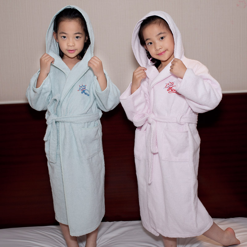 Full cotton towel material thickened children's bathrobe pure cotton even cap male and female child spring summer and autumn winter season swimming