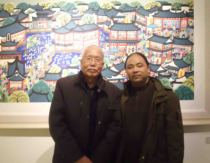 Cao Jingen and Mr. Wu Tongzhang the founder of Jinshan Peasant Painting took a group photo together (purely hand-painted)