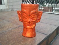 Sanxingdui painted pottery mask pen holder vase learning antique porcelain specimens handicrafts collection appraisal furnishings