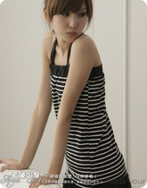 2019 new Japan-ROK version hit bottom hanging neck Sexy wrap breasted breasted striped small hanging band shirt with small vest set to do